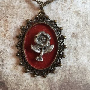 OOAK Goth Vamp Necklace With pewter rose